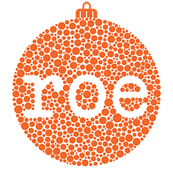 An orange circle made of dots spells out the word roe in white negative space.